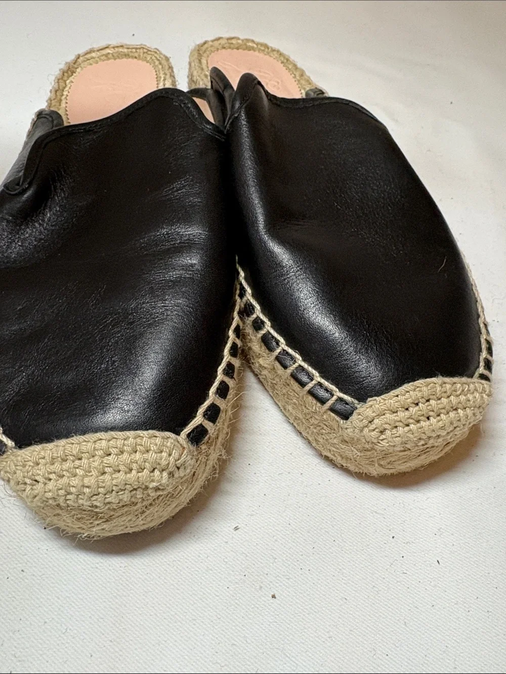 J. crew Black Leather and Jute Espadrille Mule Size 7.5